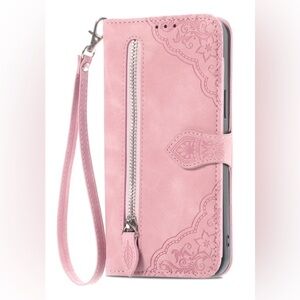 iPhone 13 Pro Wallet Phone Case, Pink Embossed Leather Magnetic  New with Tags